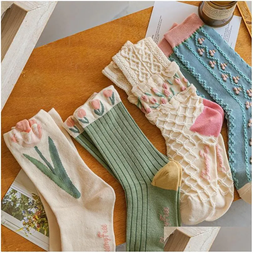 Socks & Hosiery Socks  Tip Versatile Womens Cotton Medium Long Tube Drop Delivery Apparel Underwear Women`S Underwear Dhdqb