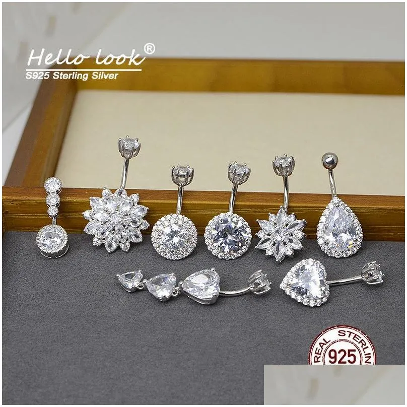 nose rings studs hellolook 925 sterling silver navel piercing luxury zircon belly button ring for women 925 silver belly piercing body jewelry