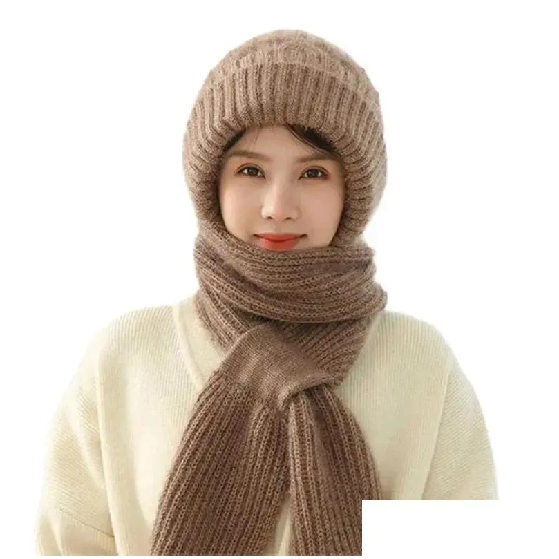 Bandanas Scarf With Hood Squirrel Down Knit Hat Set Fashionable Soft Windproof Ear Protection For Women Men Drop Delivery Dhne1