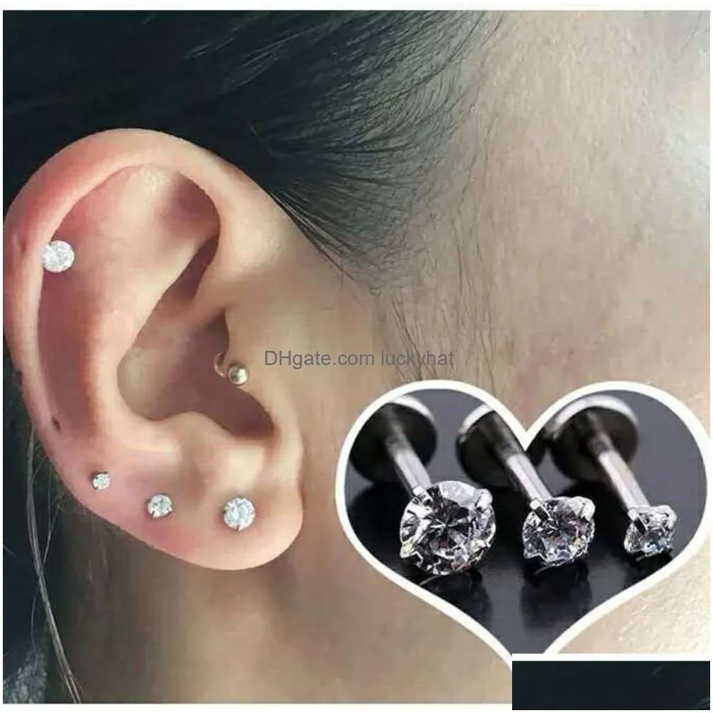 Charm Medical Titanium Steel Anti Allergic Internal Tooth Screws Hearts Eight Arrows Inlaid With Diamonds Zircon Small Ear Bone Nails Dhp4W