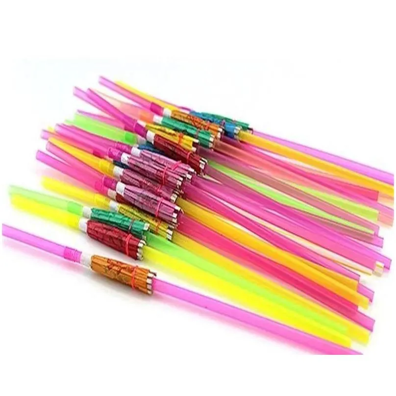 240x5mm handicraft drinking straw kid birthday party wedding fluorescence umbrella decor straws bar disposable drink tools easy carry