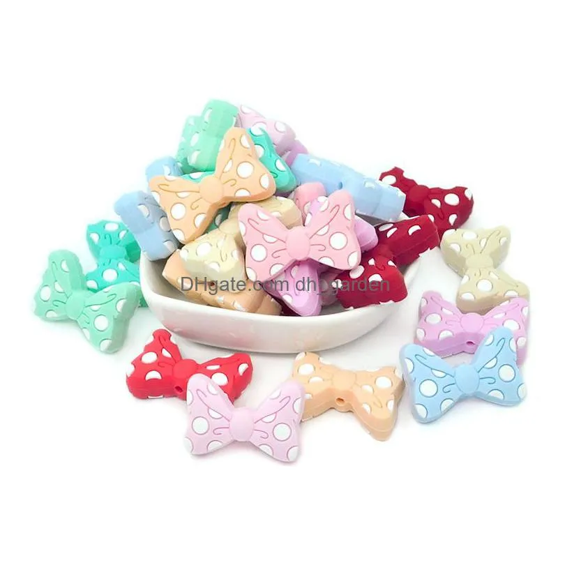 Other Sile Polka Dot Bow Beads Bowknot Loose Bead Food Grade Bpa Diy Pacifier Clip Baby Accessories Teether Toy Drop Deliver Dhgarden Dh60W