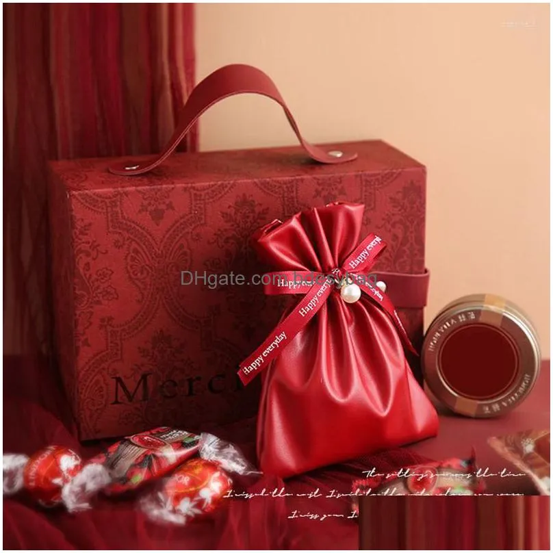 Gift Wrap Gift Wrap 1 Creative Bag Pu Leather Packaging Box Candy Baby Shower Wedding Party Supplies Drop Delivery Home Garden Festive Dhsue