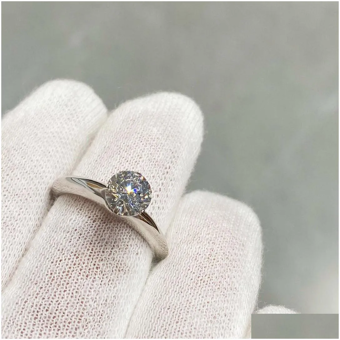 Solitaire Ring Have Stamp Claw 1-3 Karat Cz Diamond 925 Sterling Sier Rings Anelli For Women Marry Wedding Engagement Sets Lovers Gif Dhej7