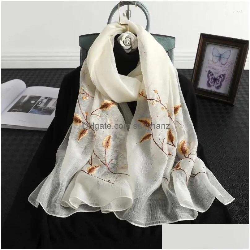 Scarves 2023 Solid Silk Women Scarf Winter Warm Wool Shawls Lady Wraps Bufanda Floral Pashmina Embroidery Foard Wholesale Drop Deliv Dhv0R