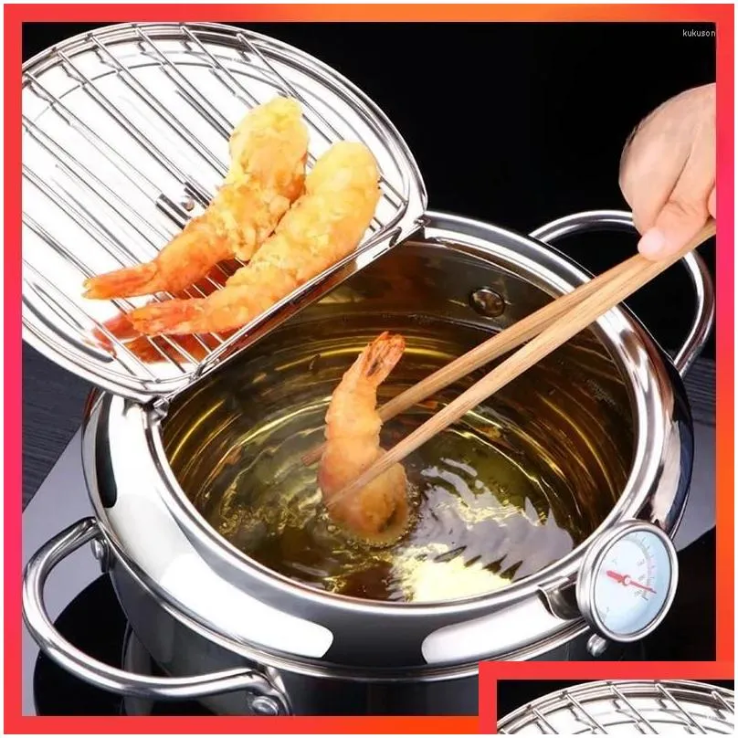 Pans Japanese Style Deep Fryer Stainless Steel With And Basket Lid Kitchen Tempura Fry Pan Kitchenware