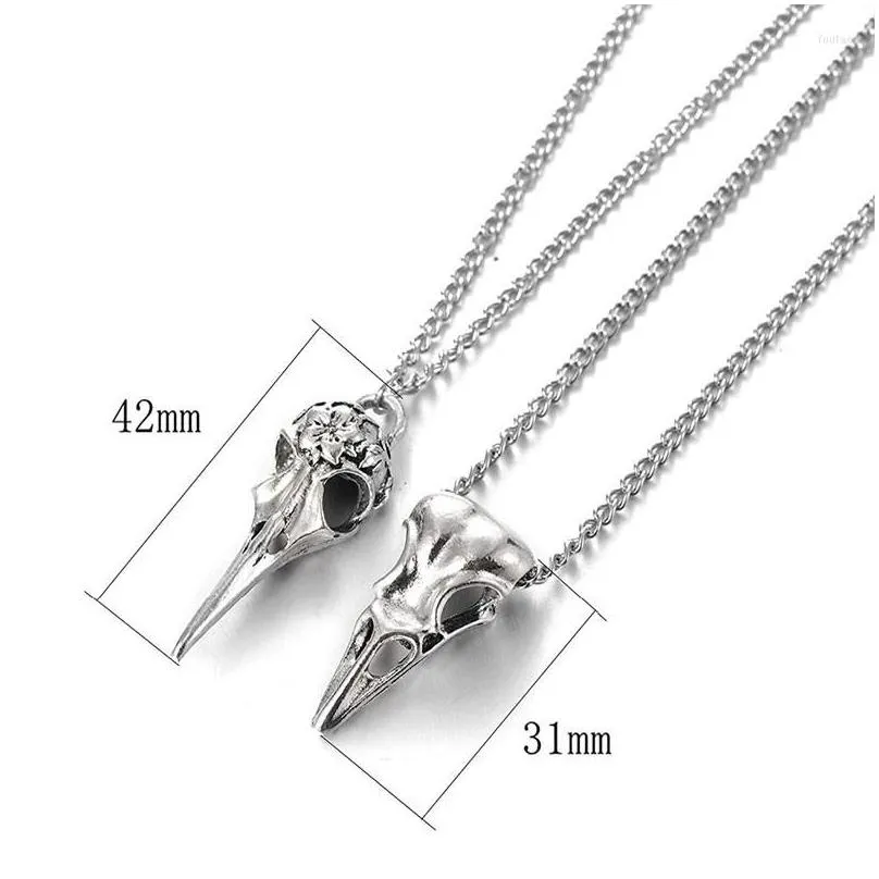 Pendant Necklaces 2Pcs Skl Raven Necklace Crow Gothic Victorian Witch Monarchy Gifts Jewelry Drop Delivery Dhgwv