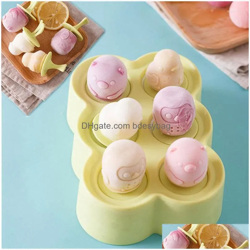 Baking Moulds Baking Mods Summer Popsicle Mold Cartoon Sile Ice Cream Childrens Fruit Juice Diy Household Cube Drop Delivery Home Gard Dhmrq