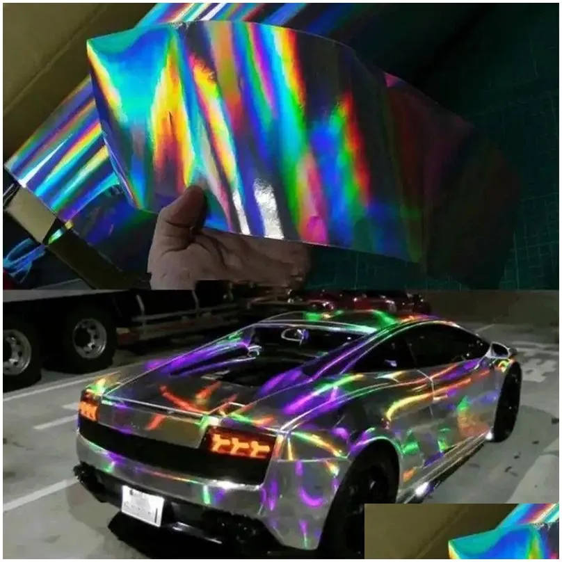 High Quality 3 Layers Black Silver Blue Chrome Holographic Vinyl Car Wrap Rainbow Laser Bubble Free Car Wrap Vinyl