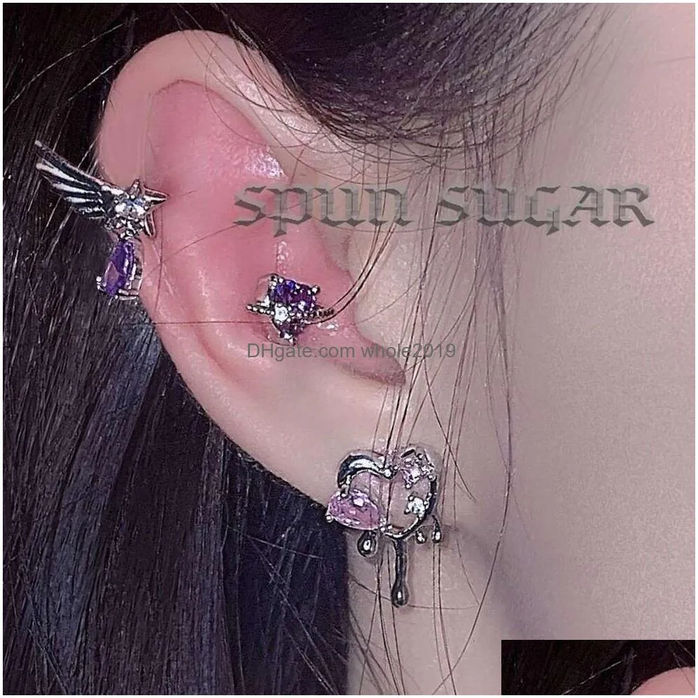 Charm Pinkday Soft And Sweet Pink Love Little Bear Earbone Nail Cute Girl Purple Water Drop Wing Earrings Drop Delivery Jewelry Earrin Dhnix