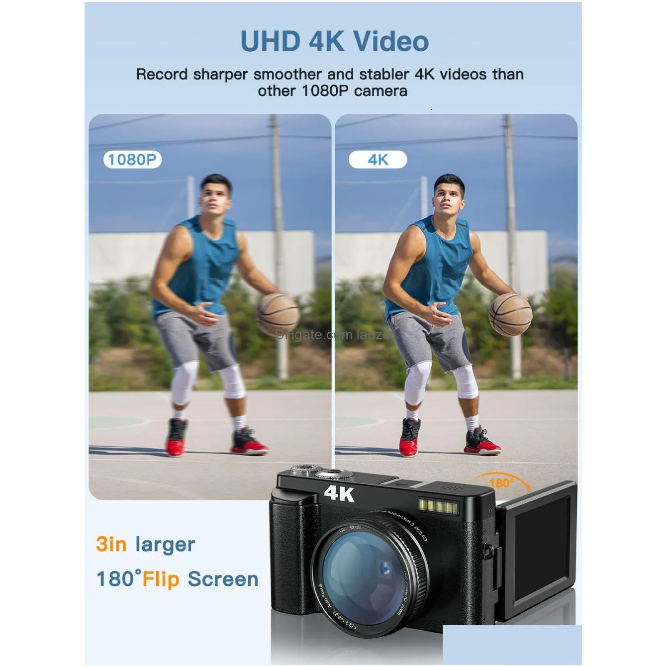 digital cameras 4k camera for pography and video autofocus antishake 48mp compact vlogging 3 180ﾰ flip screen with flash 230830