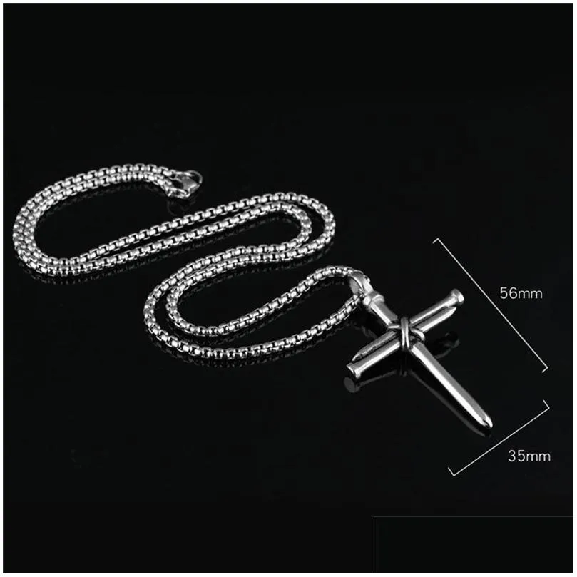Pendant Necklaces Mens Nail Cross Pendant Necklaces Fashion Stainless Steel Link Chain Necklace Black Rose Gold Sier Punk Style Hip Ho Dh9Yz