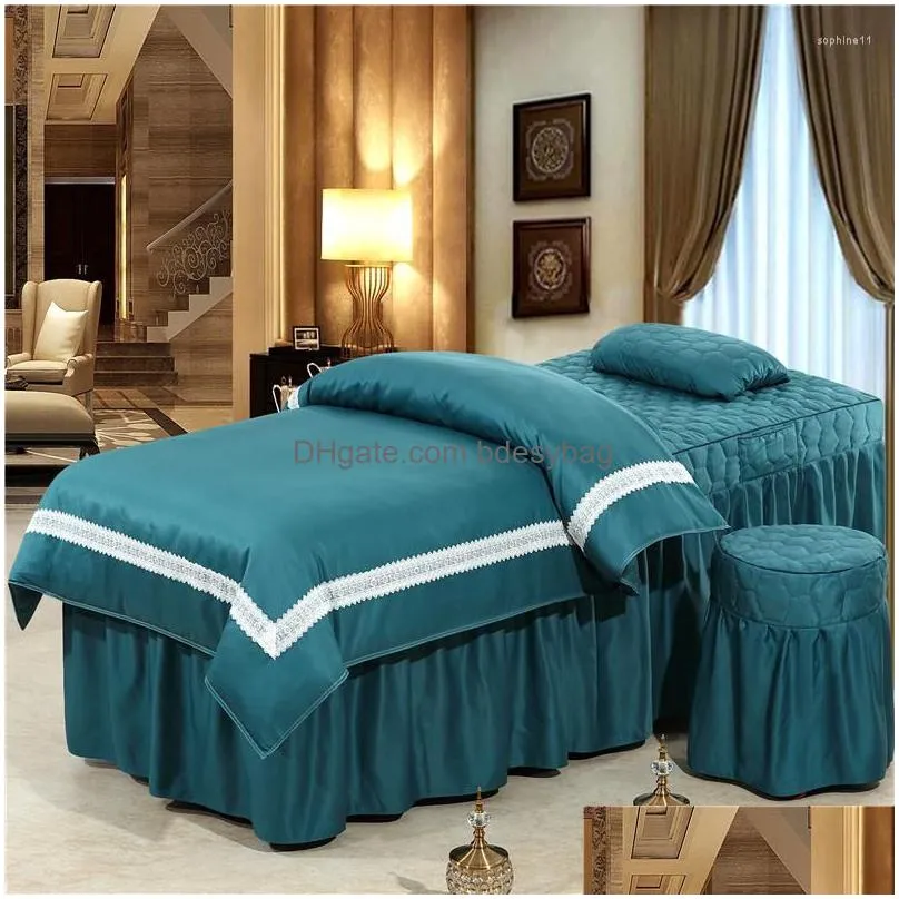 Bedding Sets Bedding Sets 4-6Pcs Washed Lace Style Beauty Salon Mas Spa Use Duvet Er Bed Skirt Quilt Sheet Customizable Size S Drop De Dh3Lz