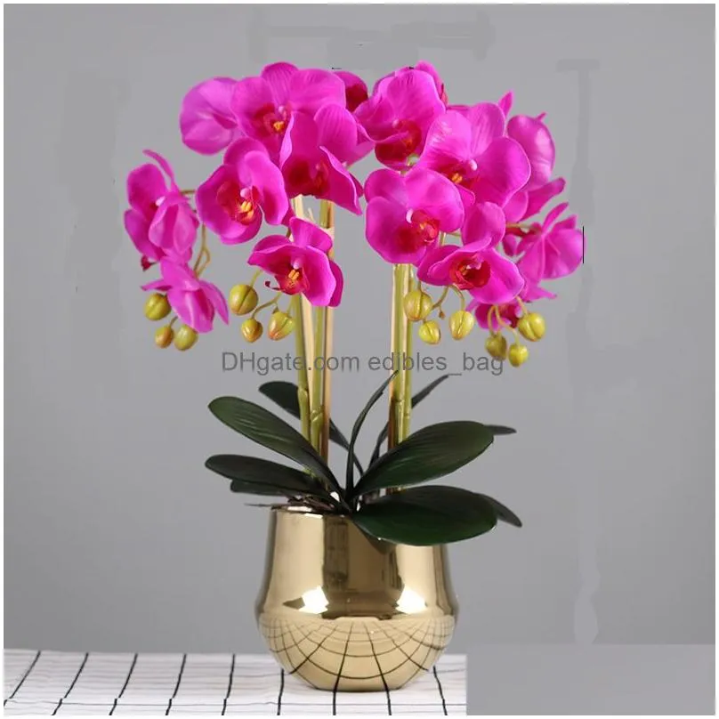 large artificial orchid flower arrangement pu real touch hand feeling floor table decoration home high quality bouquet no vase 210317