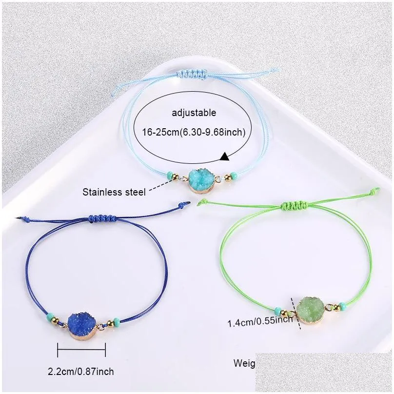 Charm Bracelets Fashion Resin Handmade Rope Chain Braided Bracelet Men Women Jewelry Make A Wish Card Gift Stone Charm Bracelets Uni Dhuz2