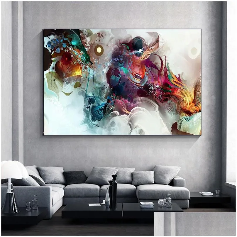 Paintings Abstract Paint Splash Background Posters And Prints Dreamy Dynamic Canvas Painting Wall Art Picture For Living Room Home Dro Dh8Bq