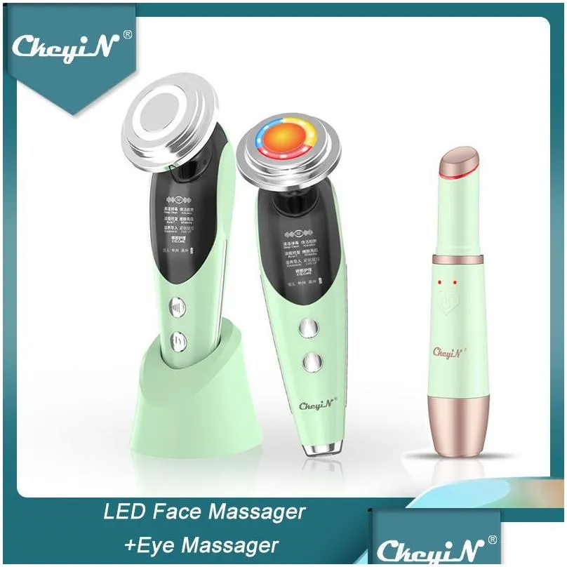 CkeyiN GREEN Face Beauty Machine 7In1 EMS LED Light Wrinkle Removal Skin Tightening Heated Vibration Eye Massager Wand 5 2202168124684