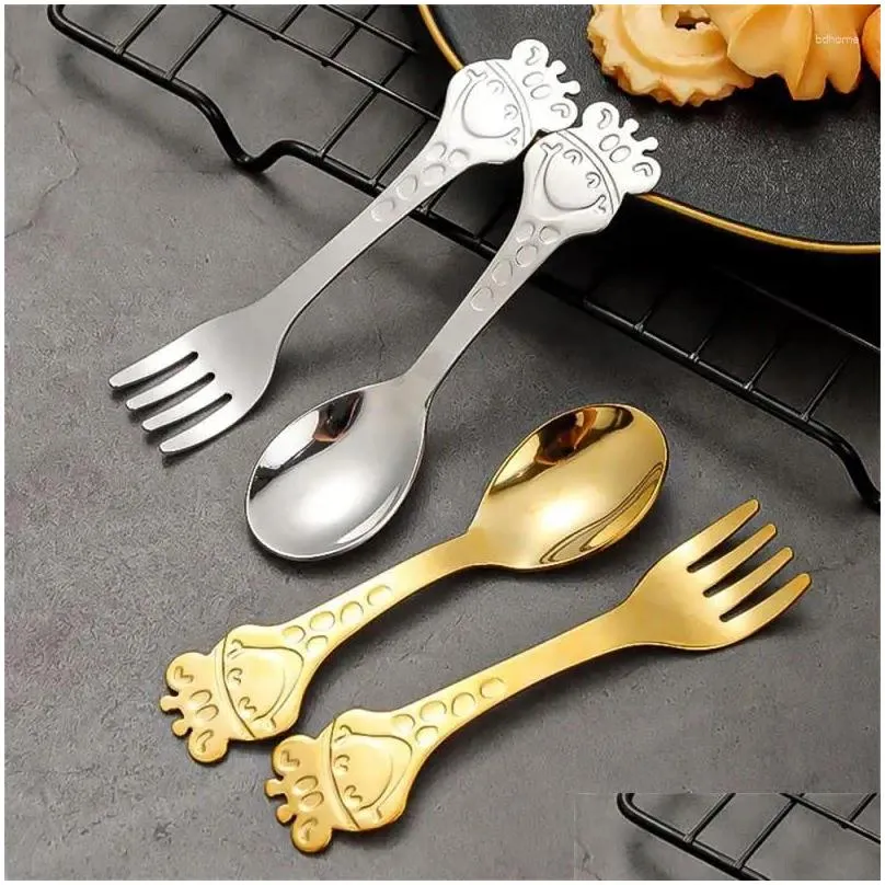 Forks Of Human Engineering Stainless Steel Tableware Durable Spoon Lovely Utensils Fruit Fork Safe For Children. Rich And Colorful