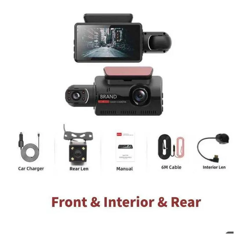 Other Electronics 1080P Wifi Dash Cam Front And Rear Interior 3 Cameras With Gps Dual Lens Car Dvr Night Dashcam Vehicle Camera Drop Dh7Oa