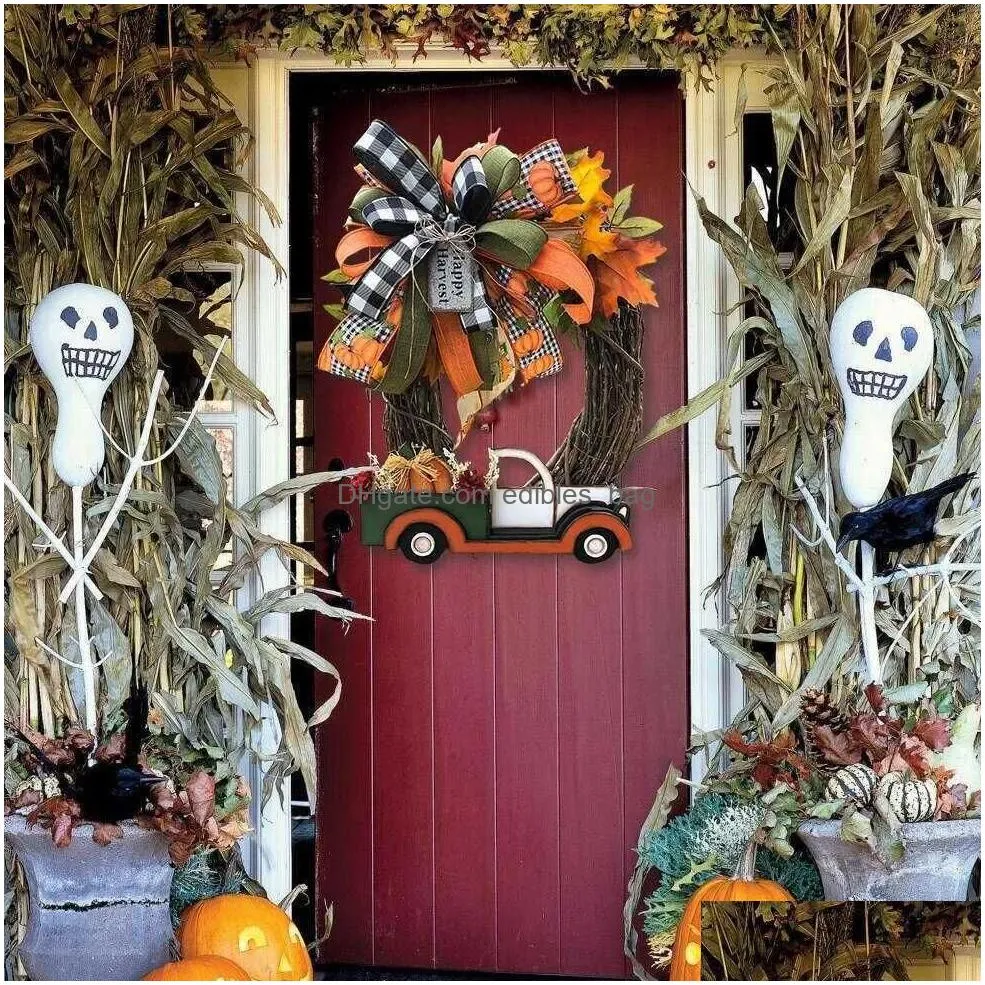 pumpkin truck wreath fall for front door farm  sign autumn decoration halloween stolen doorplate decor q08121583857gg rio