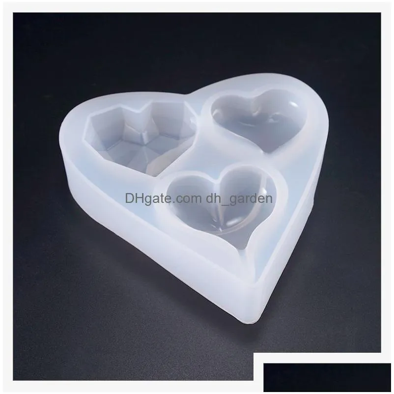 Molds 3D Heart Sile Mold 3 Cavity Cutting Surface Shape Resin Mod Jewelry Making Drop Delivery Jewelry Jewelry Tools Equipmen Dhgarden Dh7Ki