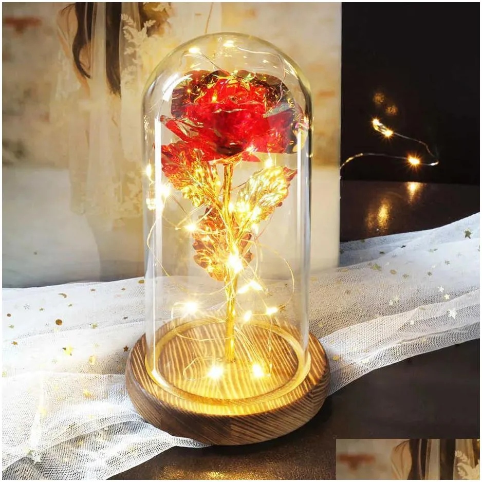 valentine gift beauty eternal rose eternal led light beauty and beast rose in glass dome birthday gift for valentines day 1201