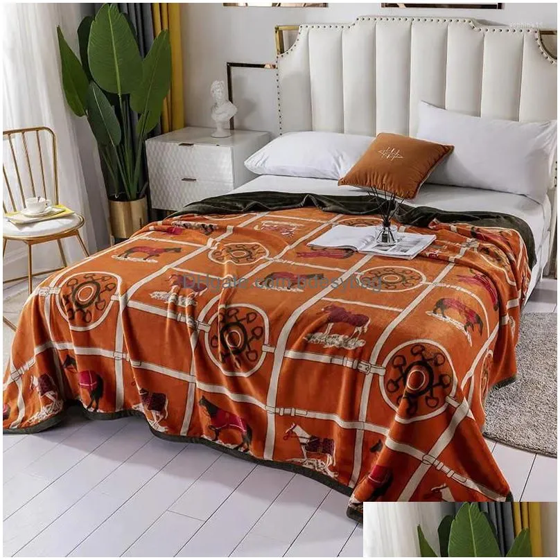 Blankets Blankets Soft Warm Coral Fleece Blanket Sheet Bedspread Sofa Throw Light Thin Mechanical Wash Flannel Drop Delivery Home Gard Dhtly