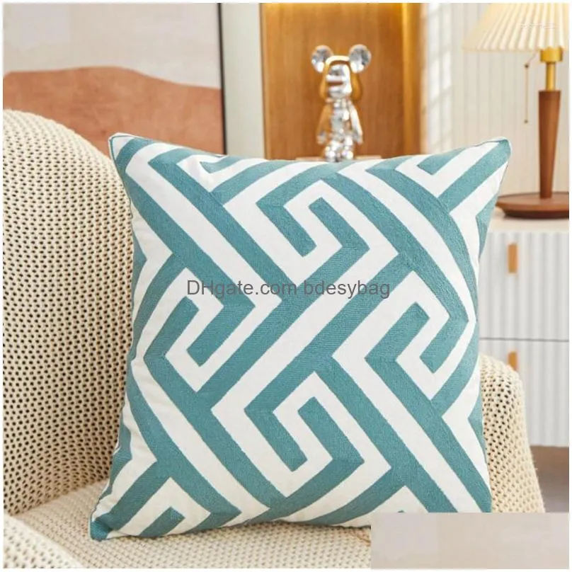 Cushion/Decorative Pillow Pillow Nordic Ins Style Embroidery Er Maze Geometric Decorative Pillows Home Bedroom Soft Bag Sofa Chair Hea Dh7Lh