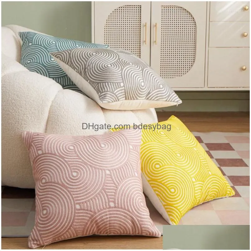 Cushion/Decorative Pillow Pillow Home Fabric Embroidery Er Pink Yellow Gray Circle Geometric Decorative Pillows Bedroom Office Sofa Wa Dh1Qt