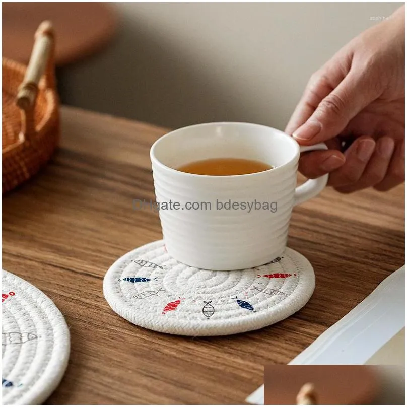 Mats & Pads Table Mats Nordic Printed Cotton Thread Home Heat Insation Pot Bowl Mat Dining Decoration Japanese Placemat Kitchen Cup Dr Dhx8E