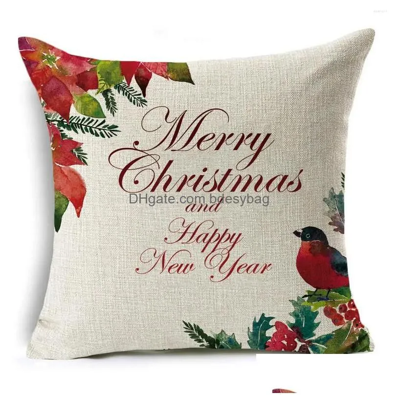 Cushion/Decorative Pillow Pillow 45 45Cm Merry Christmas Er Birds Garland Pillowcase Single Sided Print Polyester Sofa Case For Home X Dhrbh