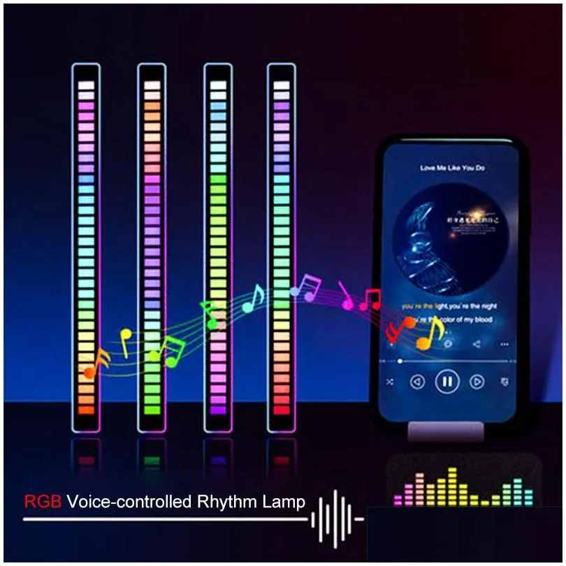 stock rgb voice-activated pickup rhythm light creative colorful sound control ambient with 32 bit music level indicator car desktop led