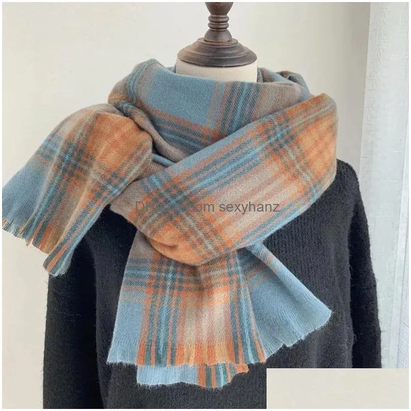 Scarves Winter Women Scarf Warm Cashmere Shawl Wraps Grid Print Blanket Pashmina Bufandas Female Foard 2023 Drop Delivery Fashion Ac Dhehc