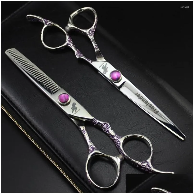Hair Scissors  Professional Barber Tools Hair Scissor Purple Flower Plum Blossom Handle Hairdressing Scissors Drop Delivery Hair Dh7G2