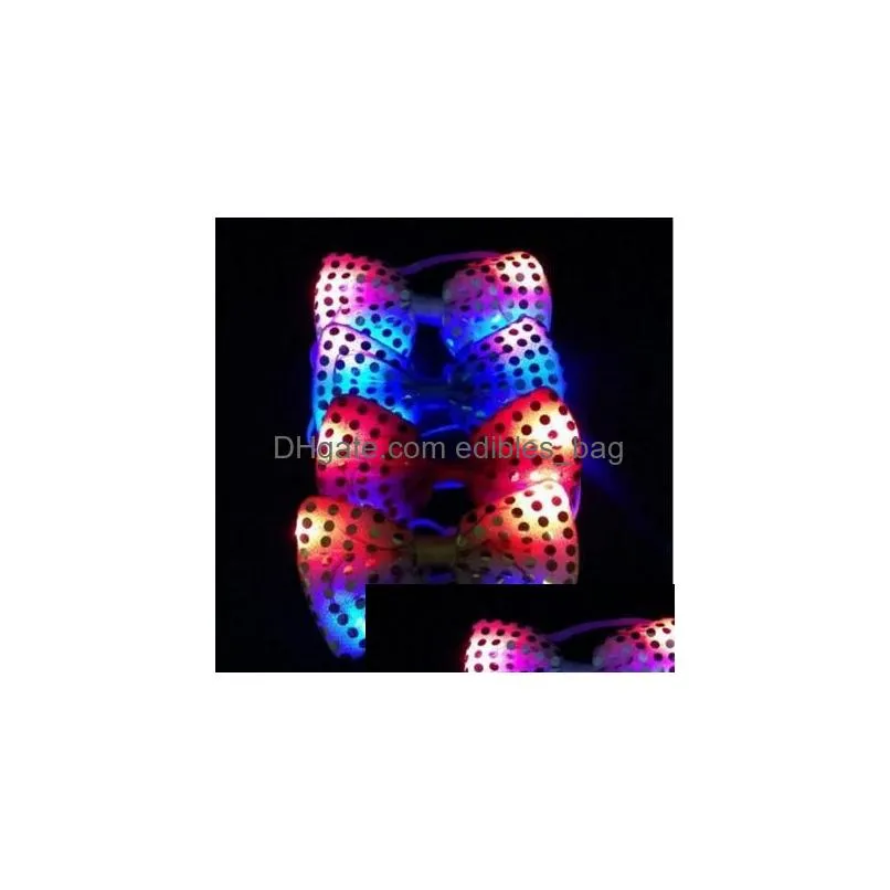 fashion design man woman flashing light up bow tie necktie led party lights sequins bow tie glow props wedding decoration 30pcs/lot