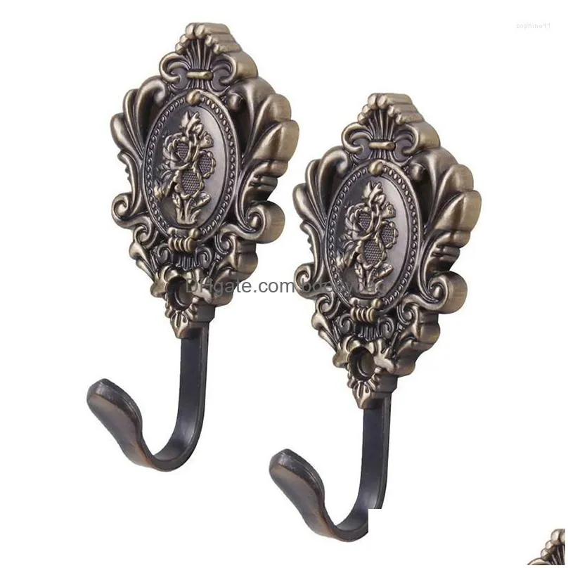 Hooks & Rails Hooks 2Pcs Rose Pattern Wall Hanger Curtain Hook Drapery Zinc Alloy Holdbacks Coat Royal Vintage Hanging 4 Colors Drop D Dhzmn