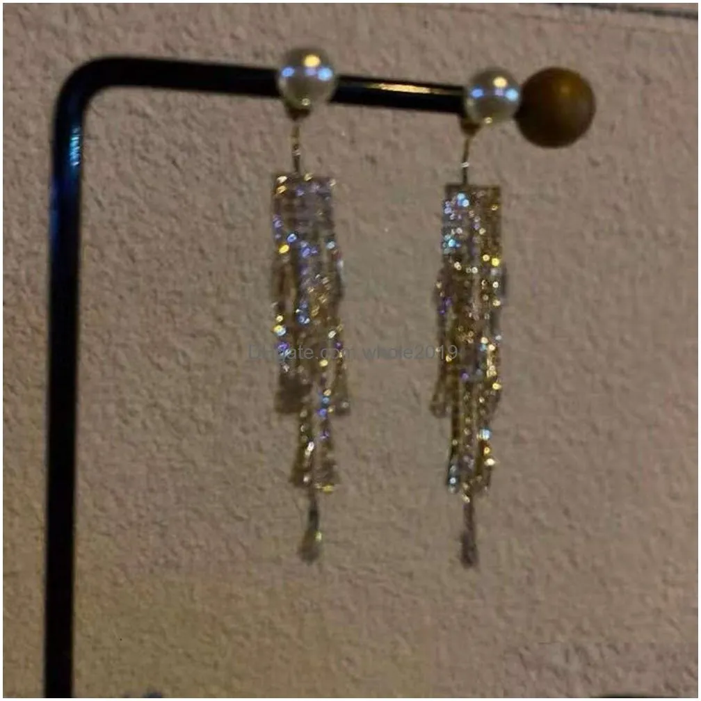 Charm Versatile Pearl Tassel Zircon Fl Diamond Long Earrings Slim Temperament Exquisite Personality And Fashionable Two Drop Delivery Dh732