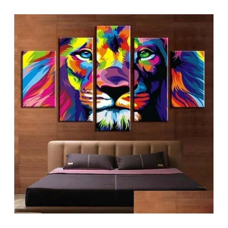 Paintings Modern Canvas Oil Painting For Sofa Wall Decoration 5 Piecesset Decorative Prints Pictures Of Animal Color  Art Home Dro Dhw5Z