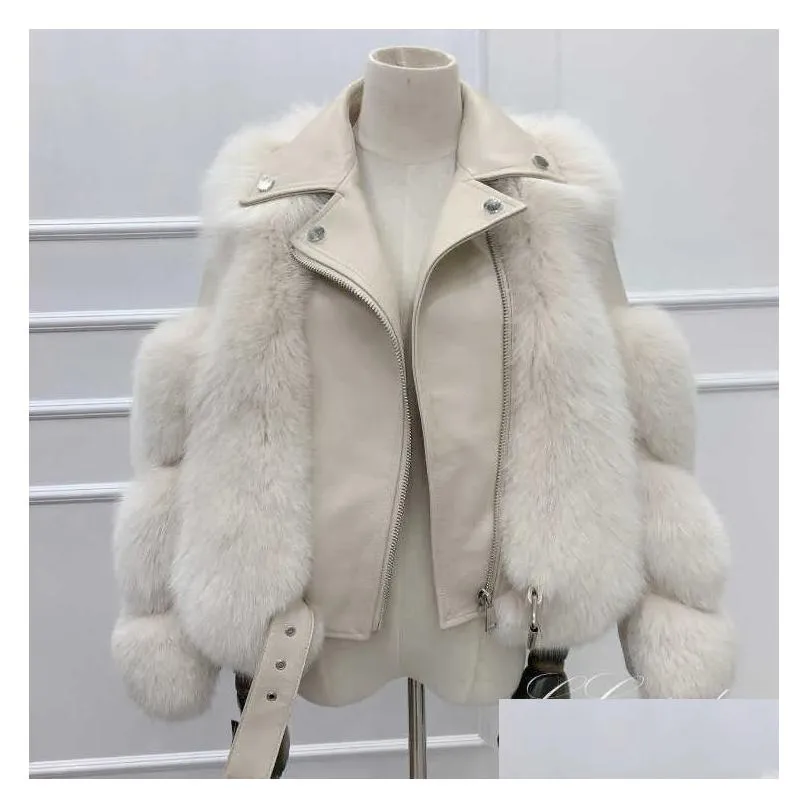 Women`S Fur & Faux Fur Gizmosy Fashion Faux Fox Fur Coats Women Winter Motorcycle Pu Leather Turn Down Collar Warm Jacket Outwear Luxu Dhdle