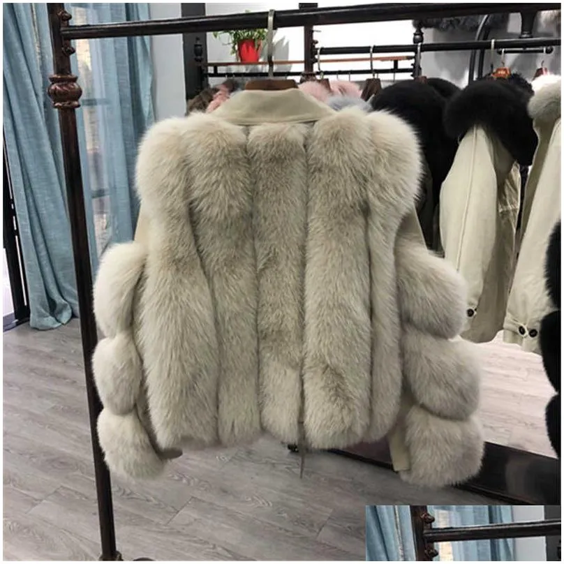 Women`S Fur & Faux Fur Gizmosy Fashion Faux Fox Fur Coats Women Winter Motorcycle Pu Leather Turn Down Collar Warm Jacket Outwear Luxu Dhdle