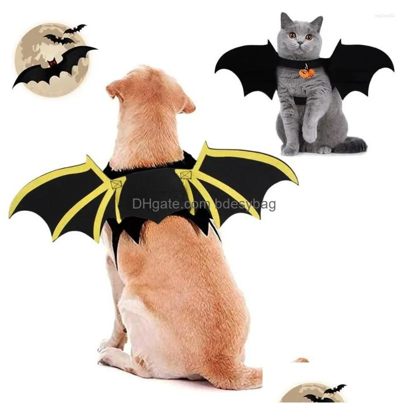Cat Costumes Cat Costumes Halloween Bat Wings Pet Costume With Bell For Cosplay Party Holiday Decorations Clothing Dress Up Accessorie Dhxah