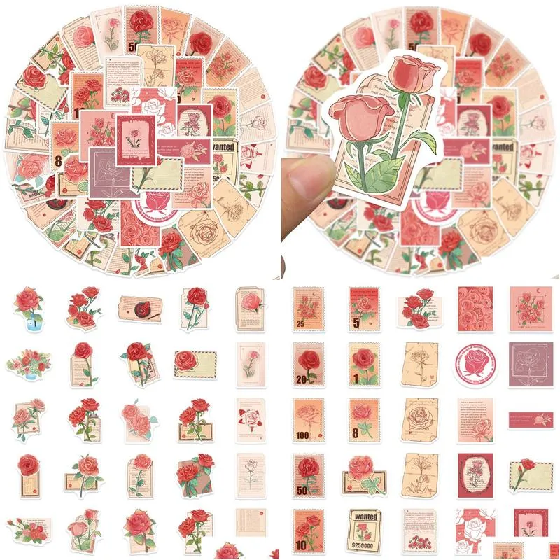 50 PCS Romantic Roses Gift Stickers For Skateboard Guitar Car Fridge Helmet Ipad Bicycle Phone Motorcycle PS4 Notebook Pvc DIY Decals