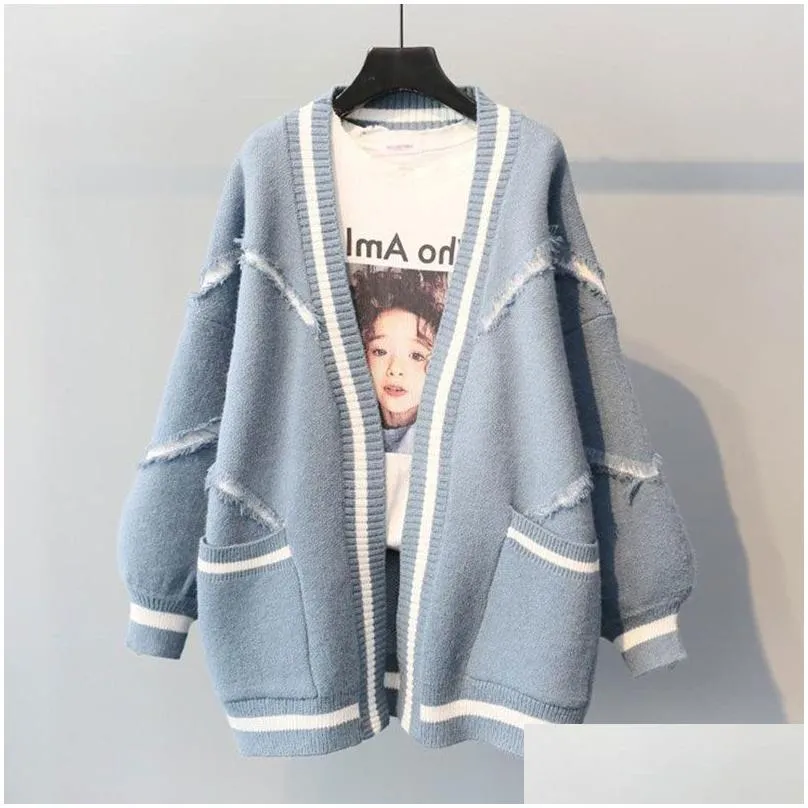 Women`S Sweaters Sweater Loose Fashion Long Cardigan Letter Printed Women Knitted Thicken Plus Size Korean English Alphabet Coat 20101 Dhmkv