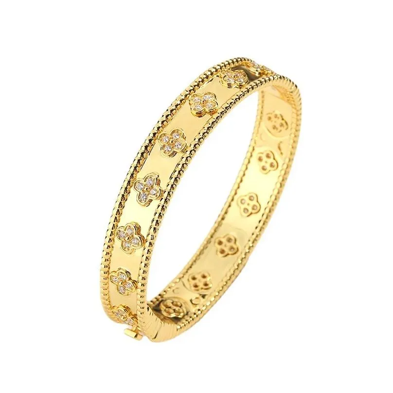 designer bracelets  cleef clover bracelet van cleef bangle for women 18k gold plated  diamond four leaf sweet clover flower cuff designer