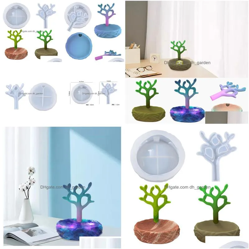 Molds Sile Mini Tree With Stand Holder Molds Epoxy Resin Diy Home Plant Decoration Making Mod Storage Tray Drop Delivery Jew Dhgarden Dhtac