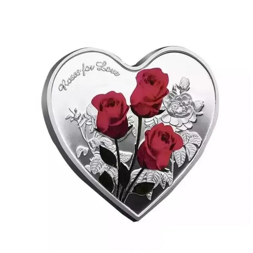 heart-shaped rose valentines day gift metal commemorative coins 52 languages i love you medal challenge coin crafts 1130