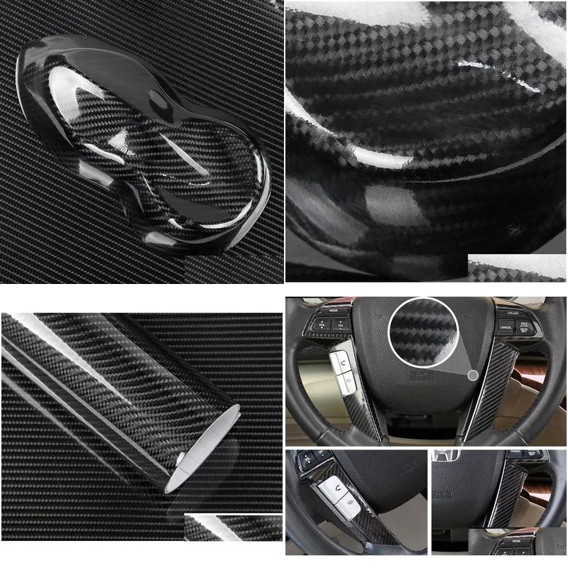 Stickers 5D Carbon Fiber Vinyl Wrap Film Car Sticker Glossy Motorcycle truck heet Wrap Roll Waterproof Auto Decoration Accessories Black