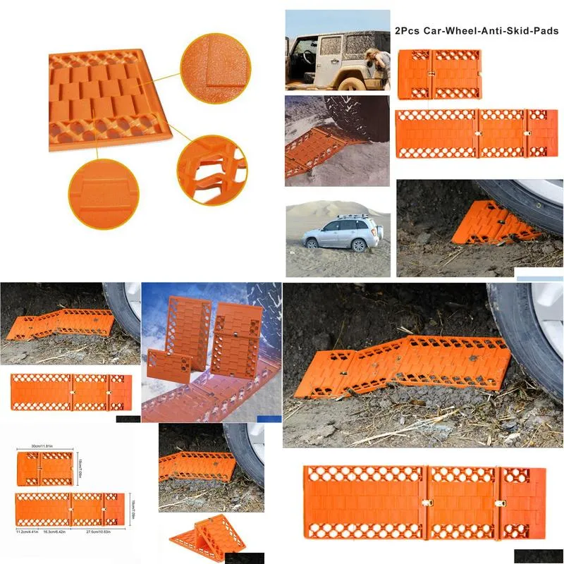 Travel Roadway Product Traction Boards Offroad Car Wheel Anti-Skid Pads Extraction Mats For Vehicles Stuck In Mud Sand And Snow 2 Pack Orange