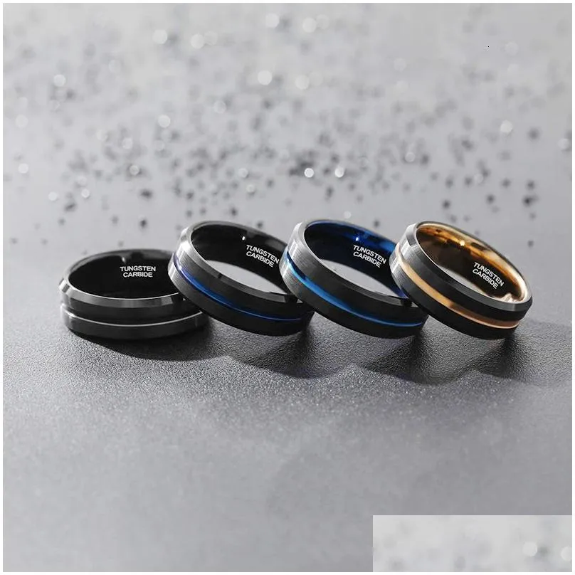 band rings tigrade 8mm men black tungsten carbide ring thin blue line wedding band vintage men jewelry anime anel masculino aneis size 6-15