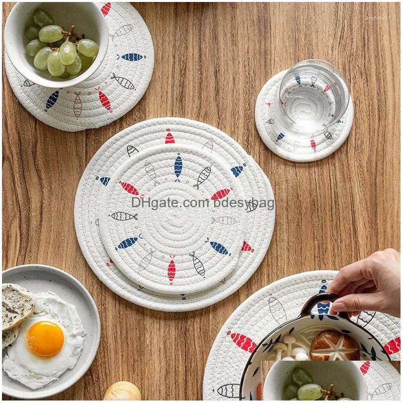 Mats & Pads Table Mats Nordic Printed Cotton Thread Home Heat Insation Pot Bowl Mat Dining Decoration Japanese Placemat Kitchen Cup Dr Dhx8E